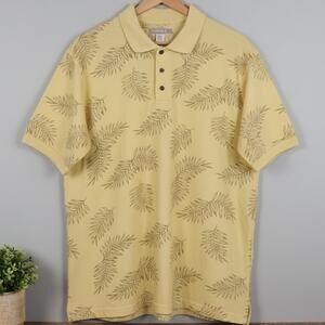Fieldgear Men’s Large Yellow Leaf Print Ribbed Knit Polo Shirt